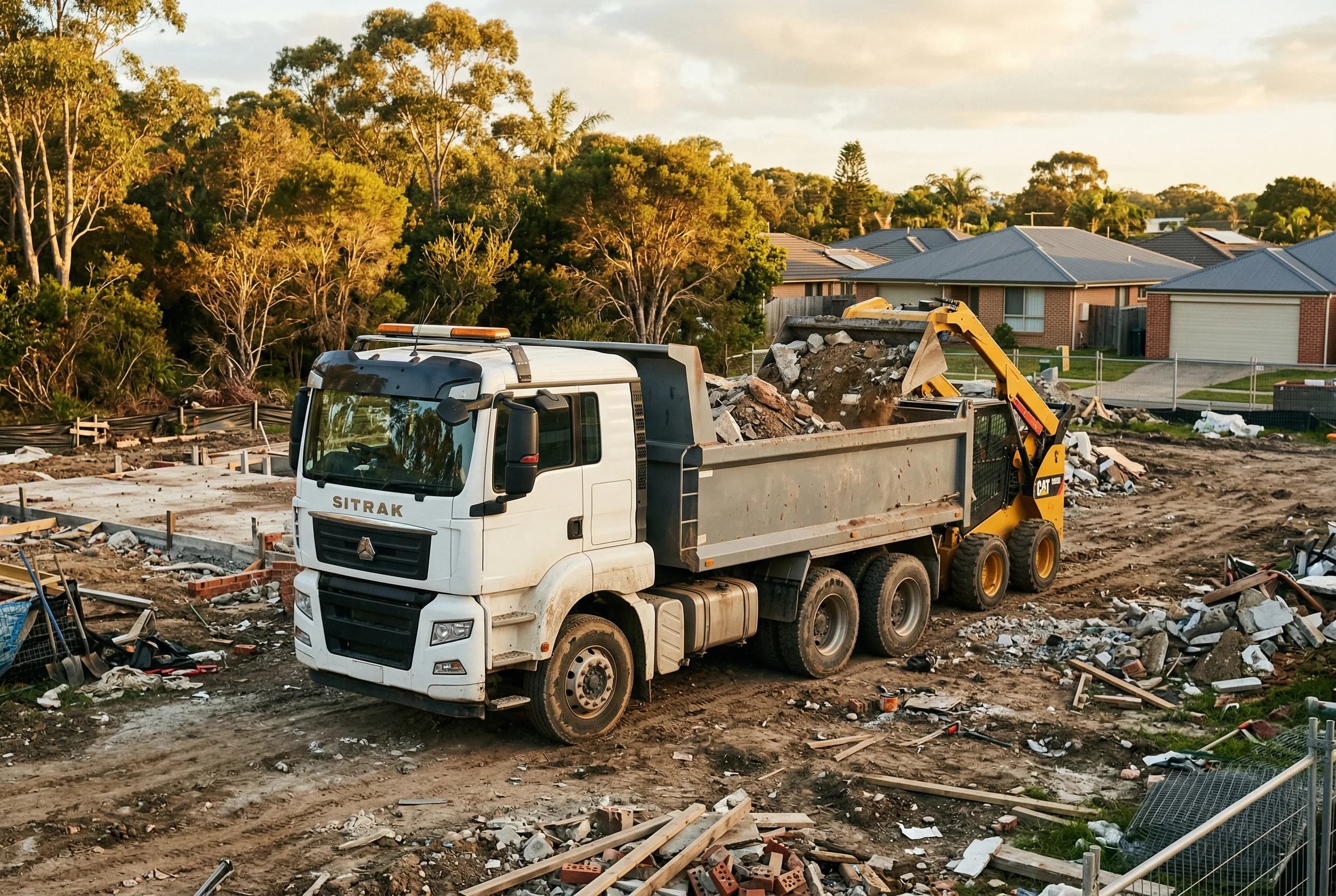 Tipper truck at a construction site clean-up