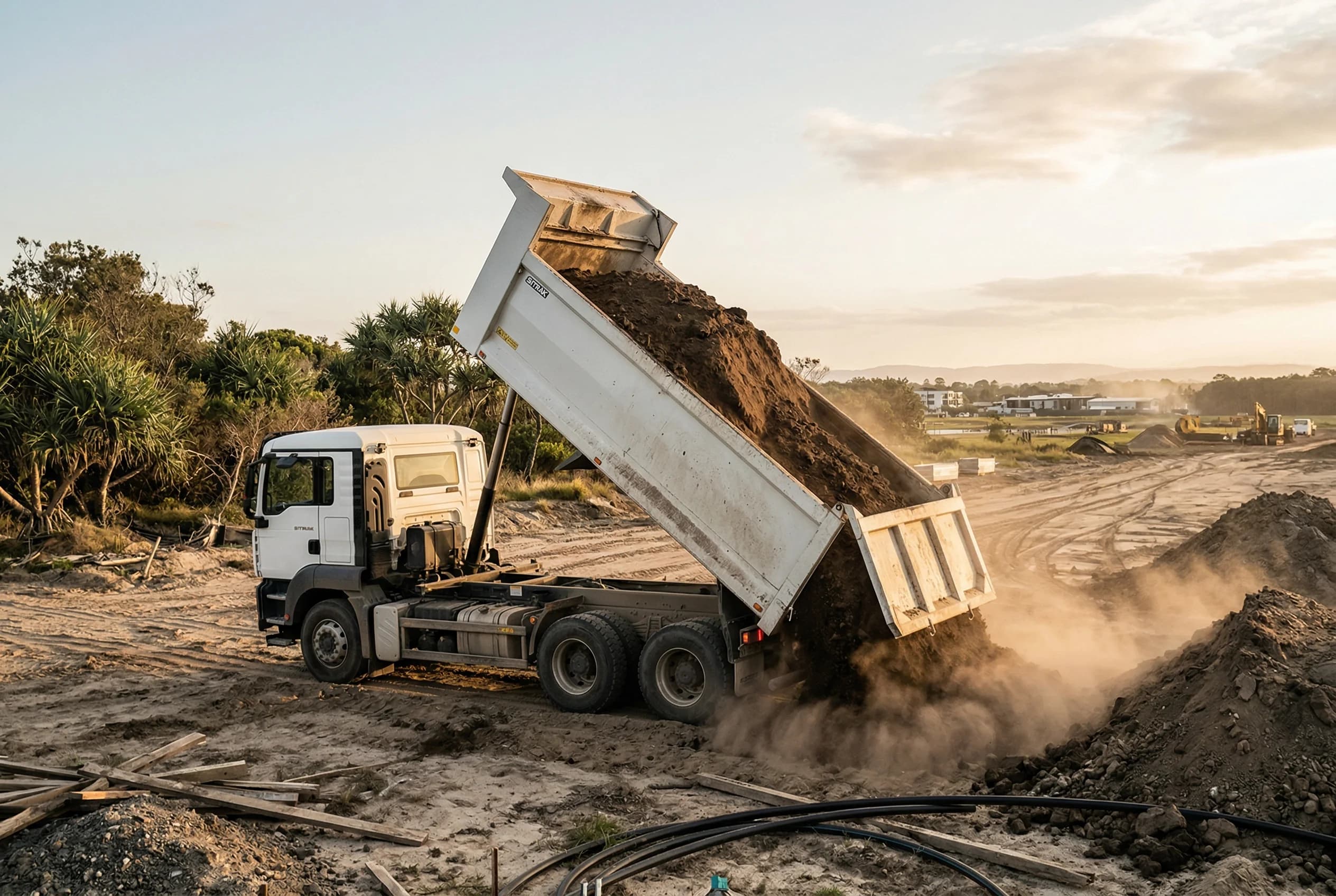 Tipper truck dumping fill at a removal site