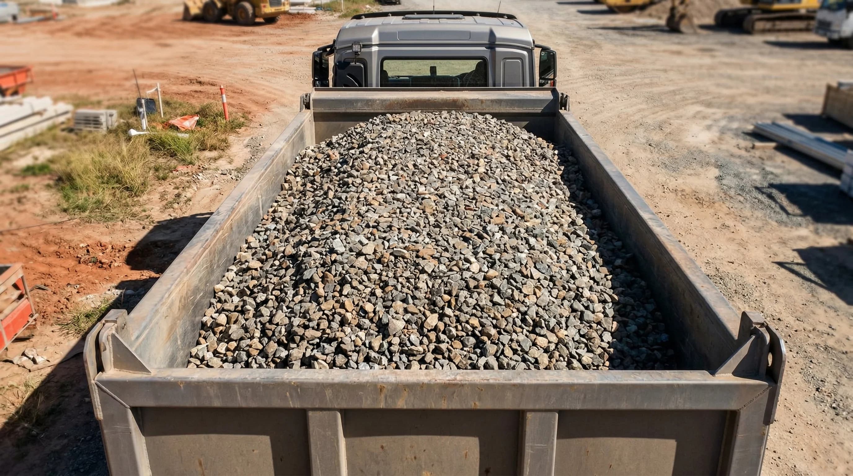 Truck bed loaded with crushed gravel